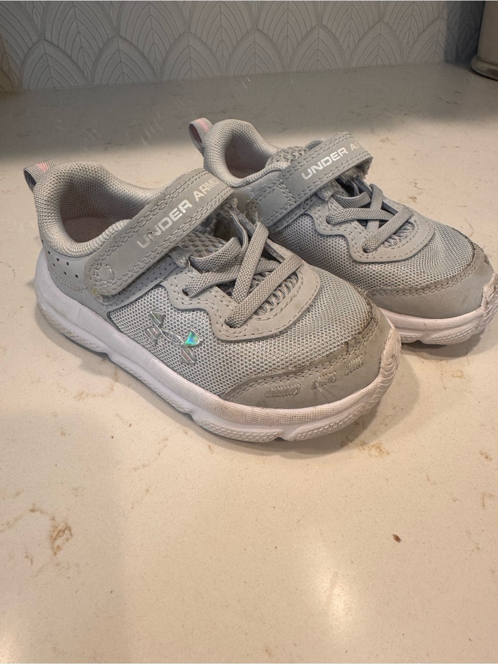 Under Armour Kids Light Gray and White Athletic Sneakers